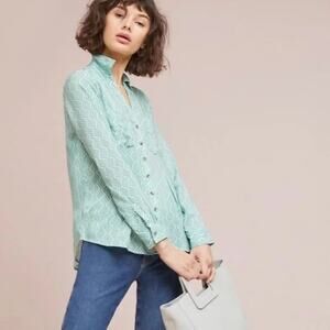 Maeve Mint Green Geo-Print Button-Down Shirt